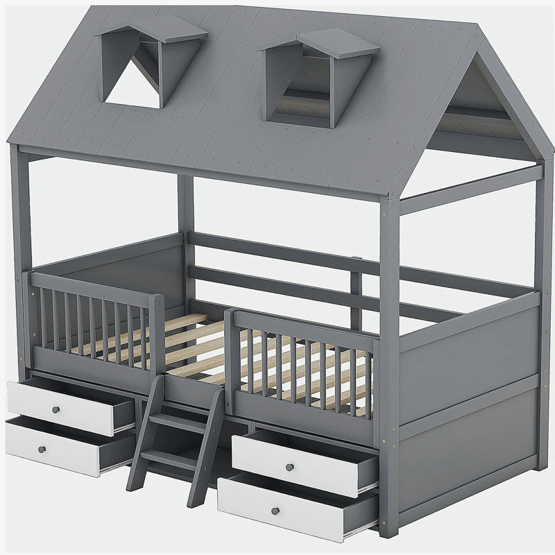 Structure de lit simple en bois, gris
