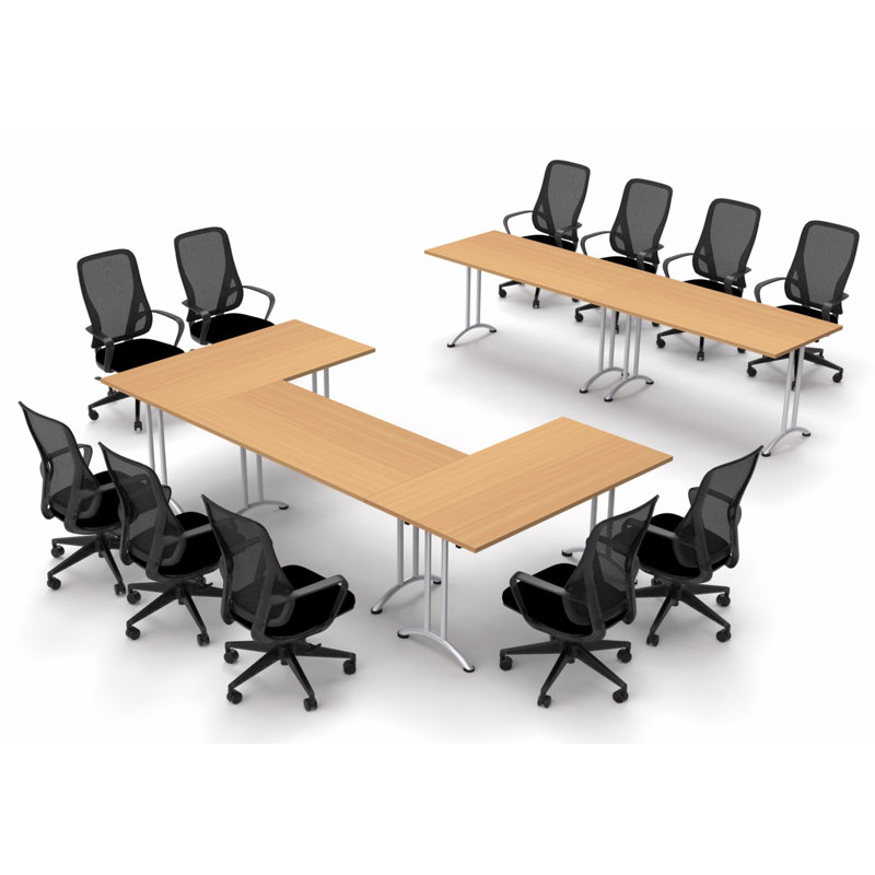 Albertville 11 Person Conference Meeting Tables with 11 Chair Complete Set, Beech