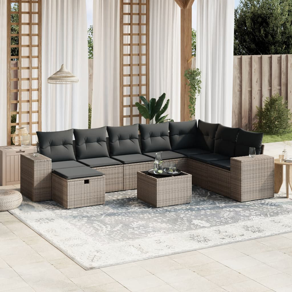 Vidaxl 9-Tlg. Garten-Sofagarnitur Mit Kissen Beige Poly Rattan