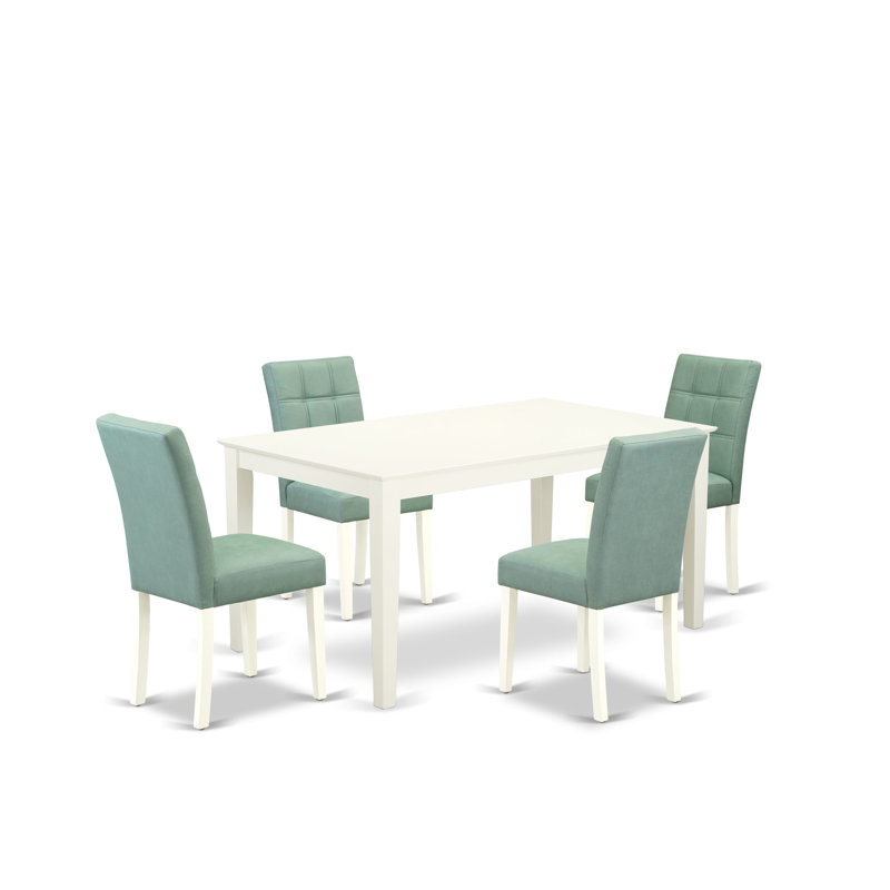 5-Piece Linen White Finish Solid Wood Top - Rectangular Dining Room Set - Seats 4, Green, White