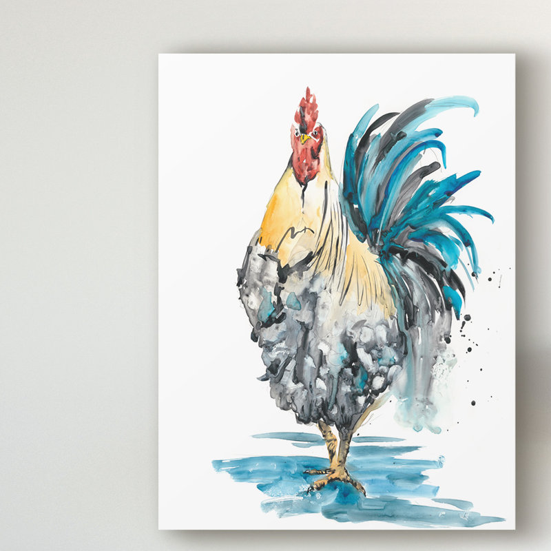 « coq splash ii », peinture sur toile tendue, H 19 po x l 14 po x P 2 po