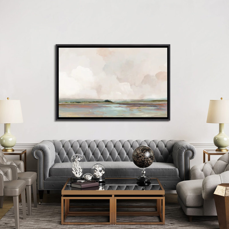 Pink Sunrise, 40" H x 60" W x 1.5" D, Distressed Black Floater Framed Canvas, No Mat