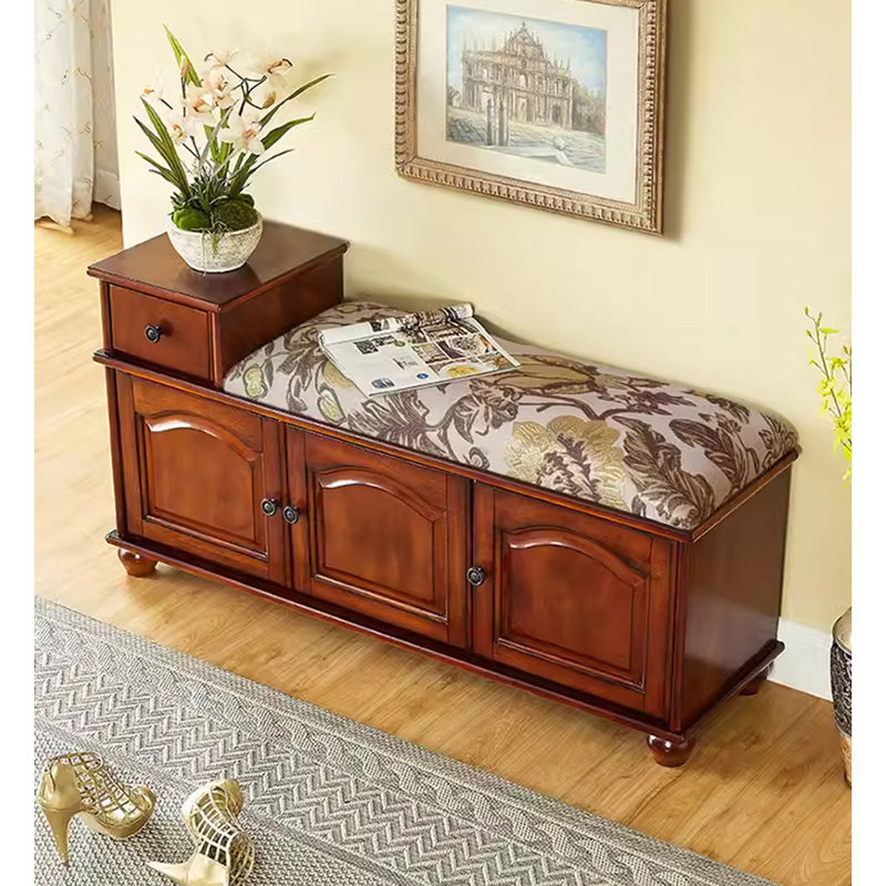 Solid Rubberwood Shoe Cabinet with Seating, 23.62" H x 47.24" W x 13.78" D