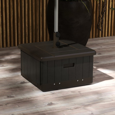 Table de parasol remplissable de 175 lb, 31 po, brun, avec roulettes et poignées pour une base portable amusante, facile à manipuler à l'extérieur
