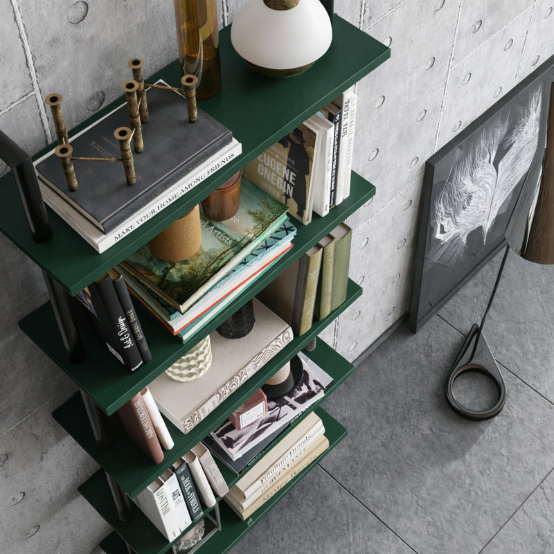 Rother 68.5" H x 23.6" W Metal Ladder Bookcase, Black/Silva
