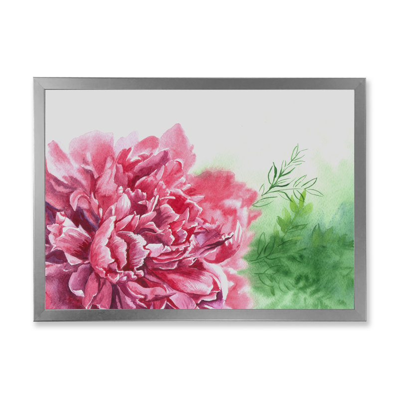 Aquarelle, pivoines roses III - reproduction sur toile flottante, H 8 po x l 12 po x P 1 po, Cadre photo argenté