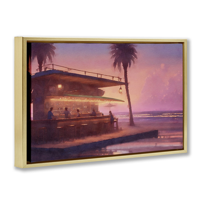  Toile flottante encadrée «Vivid Tropical Sunset» par Noah Bay, H 21 po x l 31 po, Cadre flottant métallique doré