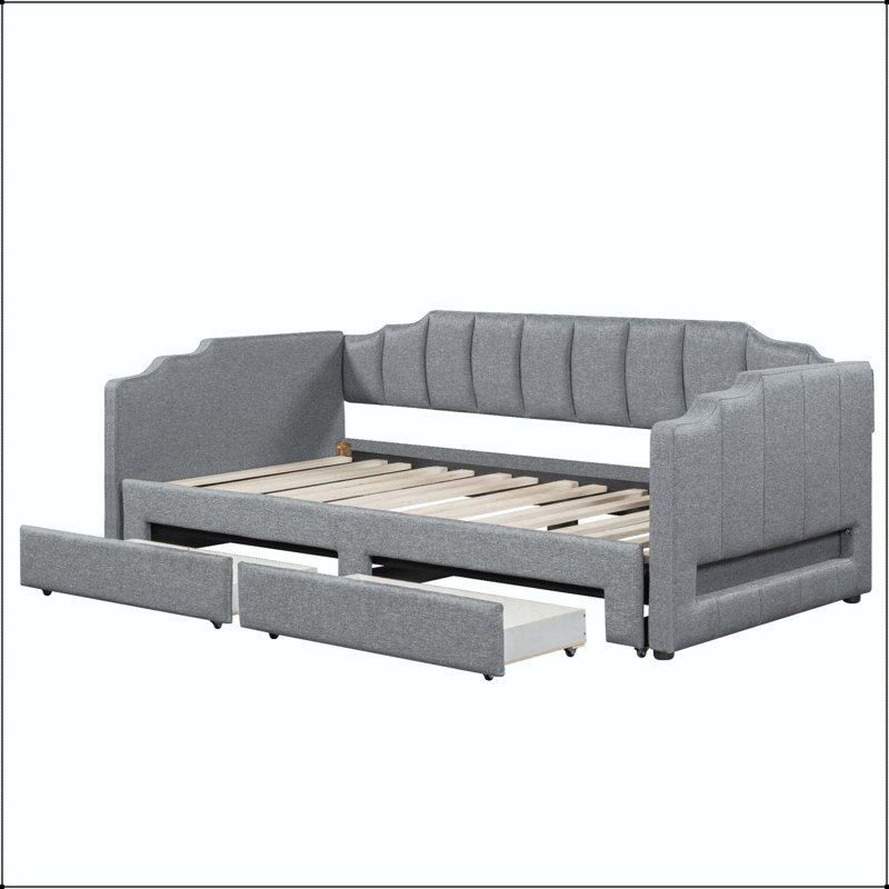 Lit de jour extensible simple TG à très grand avec DEL et tiroirs, Gris