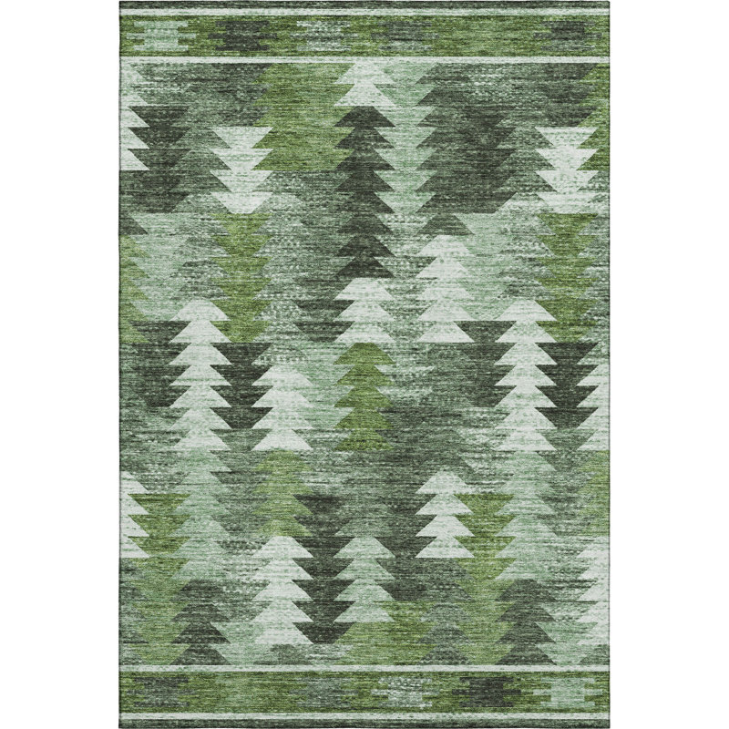 Premium Machine Washable Prisco Olive Rug, Rectangle 8' x 10'