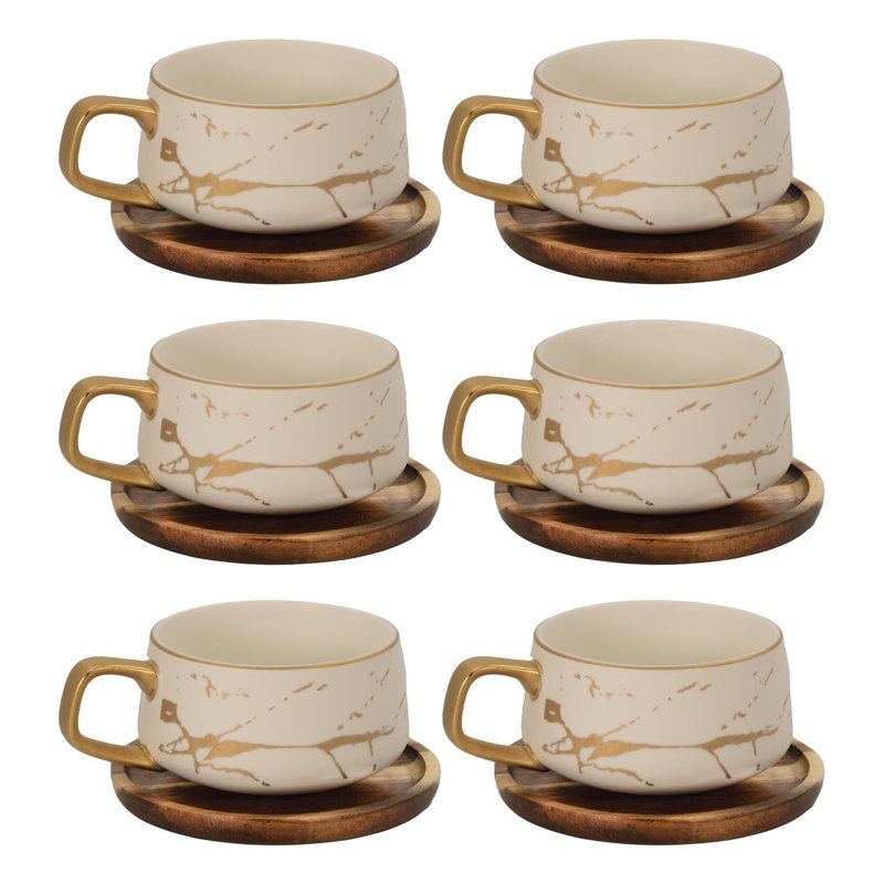 Ayvian Ceramic Teacup and Saucer, White, 6