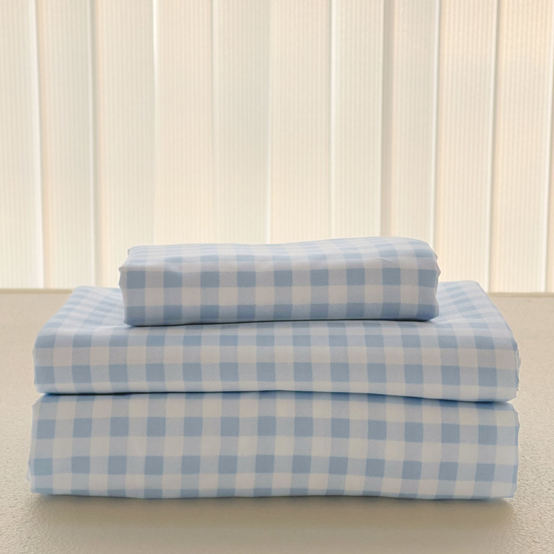 Ensemble de draps en vichy, microfibre prélavée ultra-douce, Ensemble de draps grand lit + 2 taies d'oreiller, Bleu Gingham