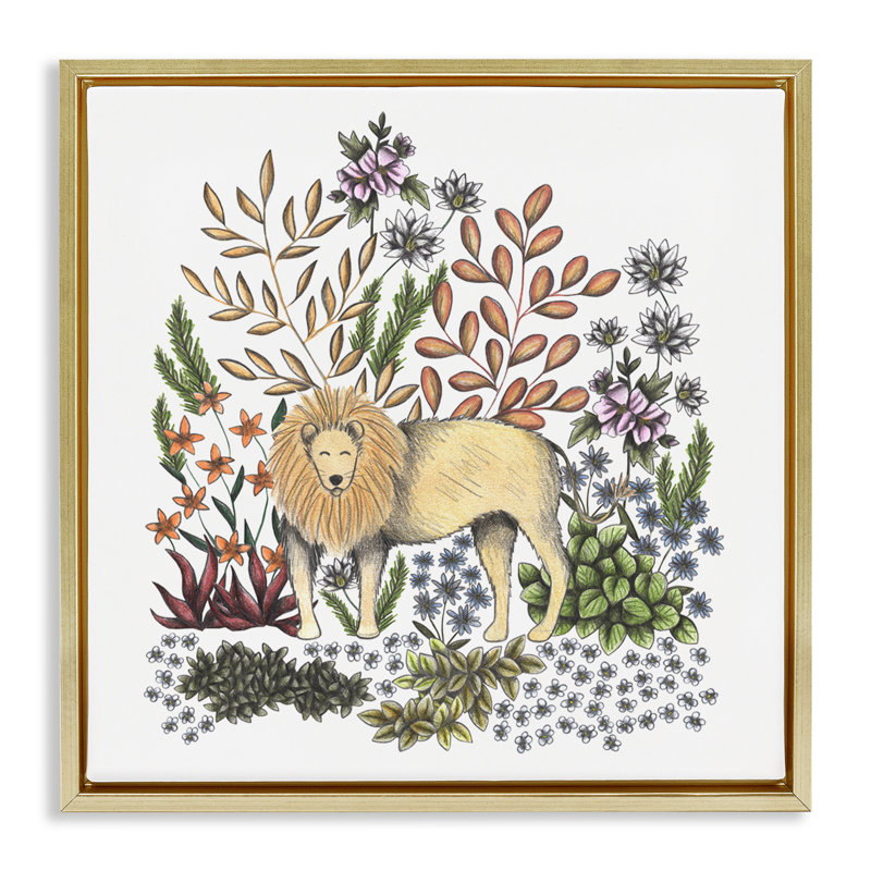 Cadre flottant Jungle Wildlife Lion, design par Cecilia Battaini, H 18 po x l 18 po, Cadre flottant métallique doré
