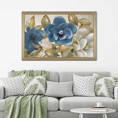 «Russio Blue Magnolias», reproduction de peinture à l'acrylique encadrée