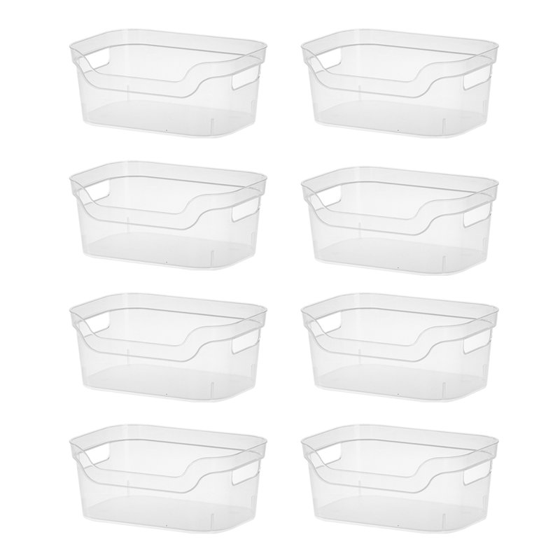 Sterilite 5.25 x 9.5 x 13 Inch Open Storage Bin w/ Carry Handles, Clear (8 Pack)