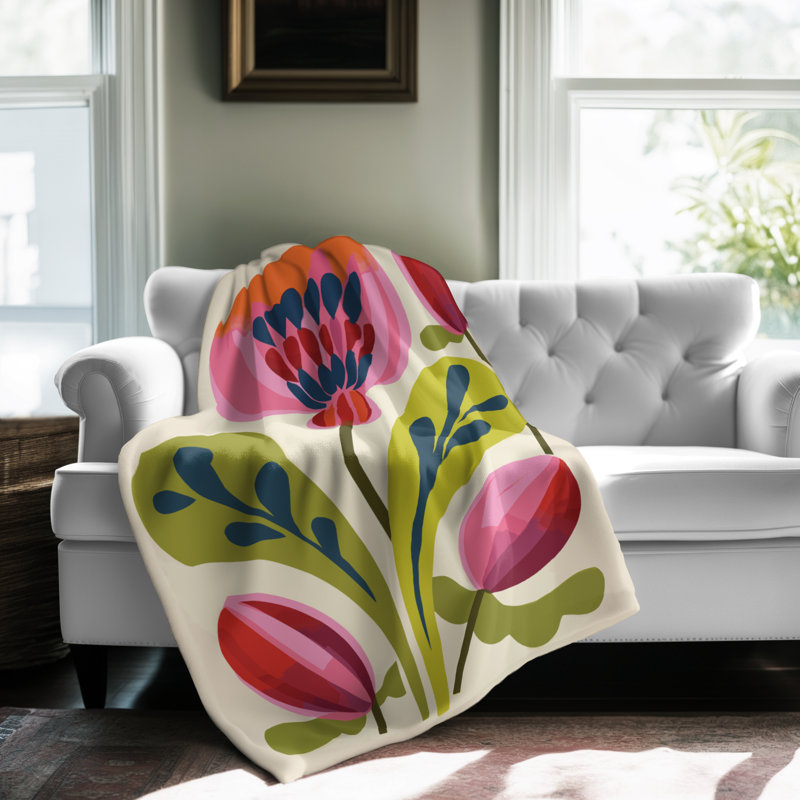 Vibrant Garden Serenade - 1 Pièce Sherpa Premium - Luxueux Art Print Design, Grand lit