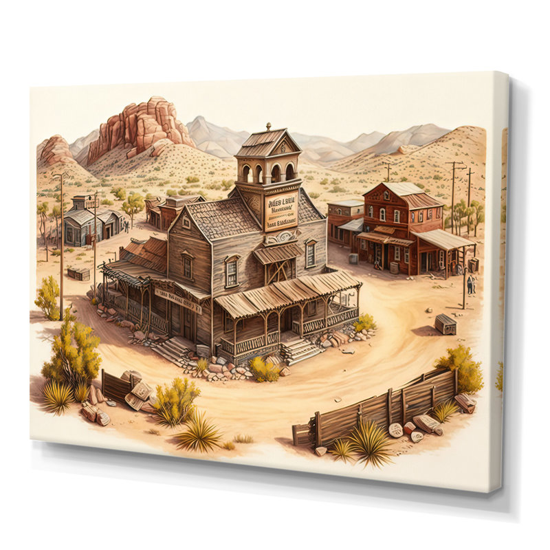 Arizona Wild West Town I - Impression sur toile, H 16 po x l 32 po x P 1 po, Toile tendue