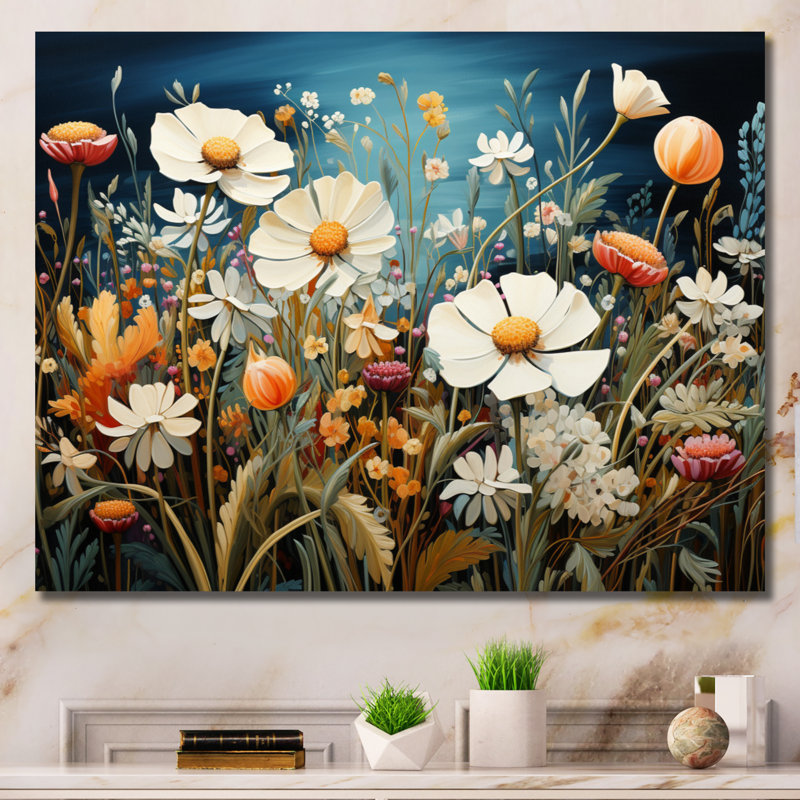 Symphonie florale blanche sur toile, H 16 po x l 32 po x P 1 po, Toile tendue