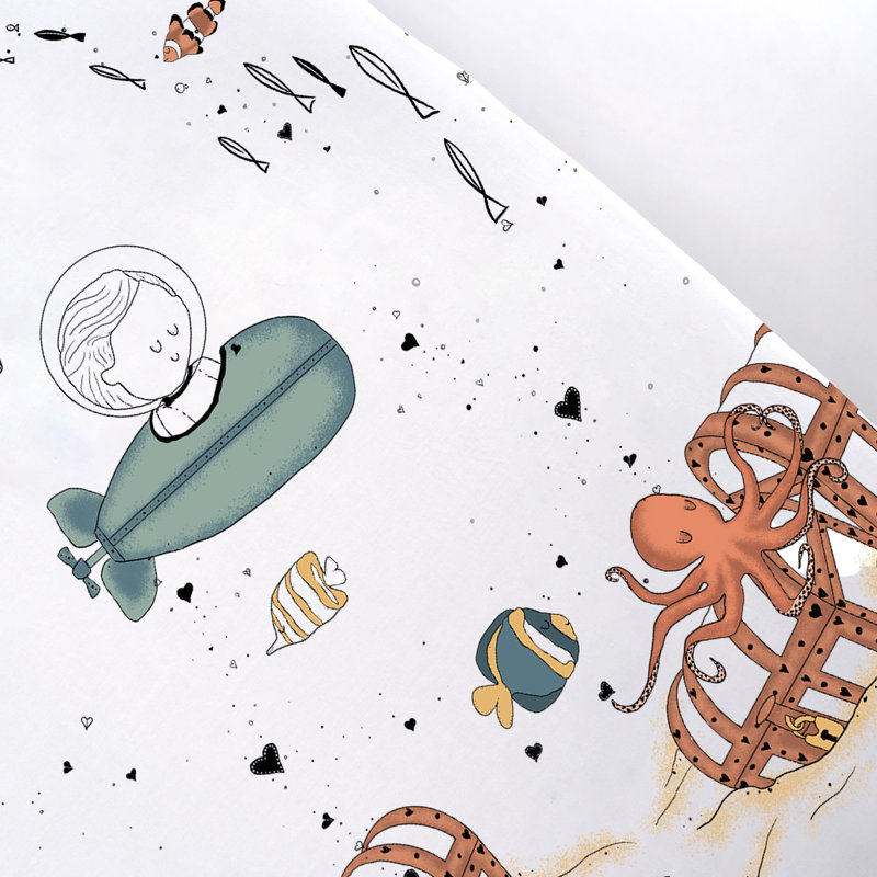 JumpOff Jo - Drap-housse pour lit de bébé, drap de lit de bébé 100% coton super doux et respirant pour matelas de lit de bébé standard et lits pour tout-petits, 28 po x 52 po - Octopus Treasure