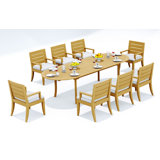 10 Seats 11 Pcs Grade-A Teak Wood Dining Set: 118" Double Extension Oval Table And 10 Atnas  Arm Chairs #11AT2610