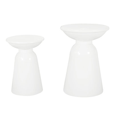 Stylish Of 2 Metal End Tables In White, With Construction And Graceful Pedestal Style For Bedroom Organization Contemporary S/2 Tables, Powder-Coated White Chic Frame Stable Structure Lounge