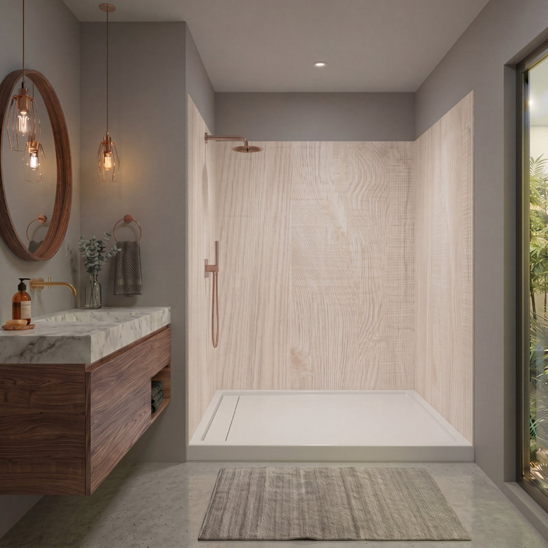 Paroi de douche à 3 panneaux Expressions, H 72 po x l 60 po x P 48 po, Chêne blanchi