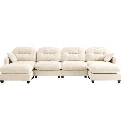 Modular Sectional 4 - Seat With Soft Chenille , Cushion , Ergonomic Design, High Density Foam, Elegant , For Bedroom And Living Room Settings, Beige U Shaped Couch Suitable For Bedrooms Rooms,