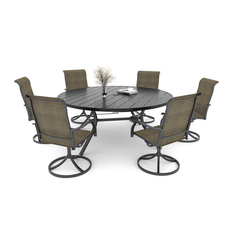 6-person Round Dining Set With Swivel Chairs, Brown