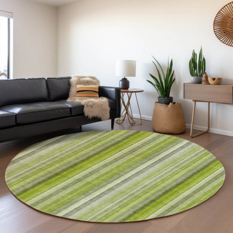 Premium Machine Washable Cerrito AMF543 Green Rug, Round 8'
