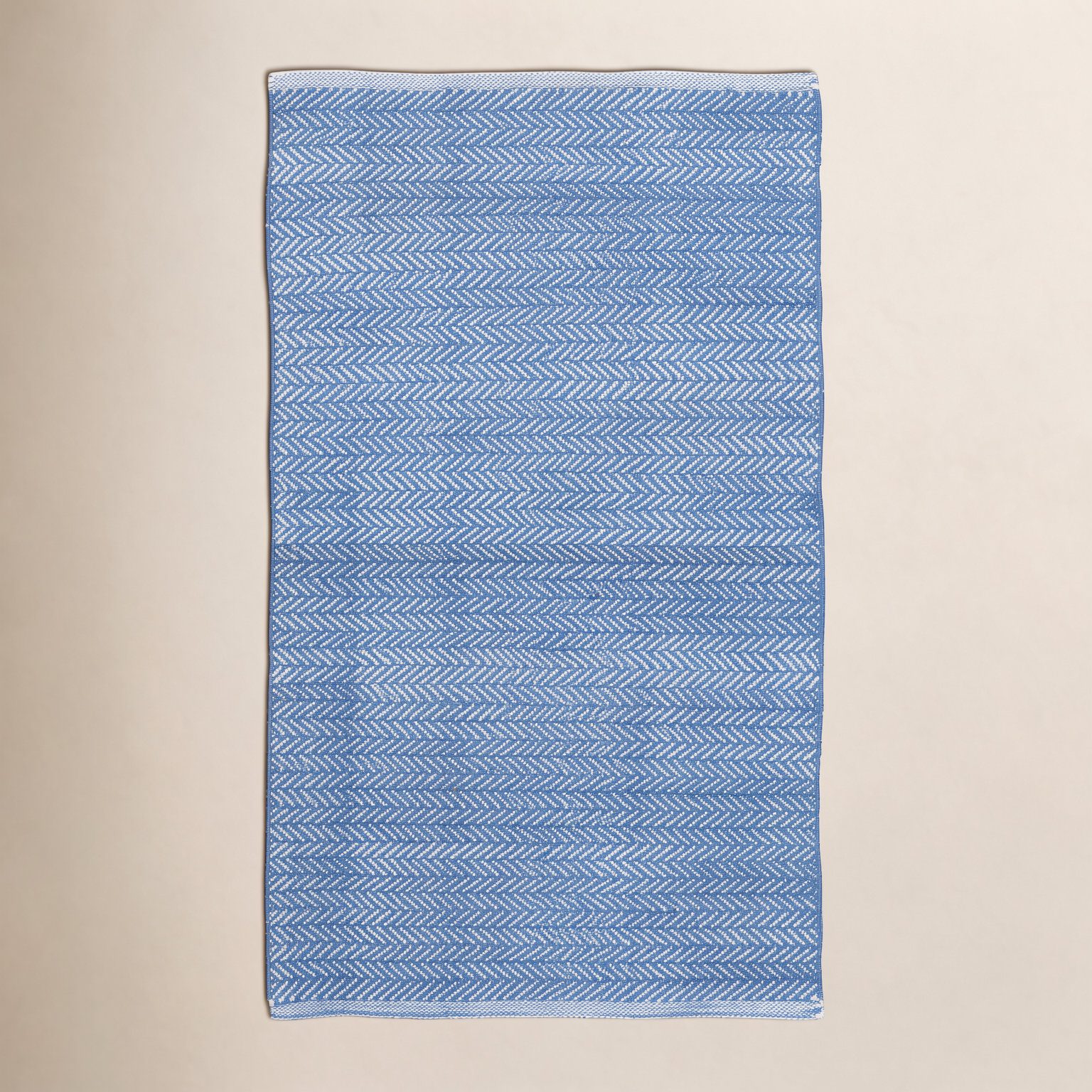 Herringbone French Blue White Outdoor Rug, Rectangle 7'6" x 9'6"