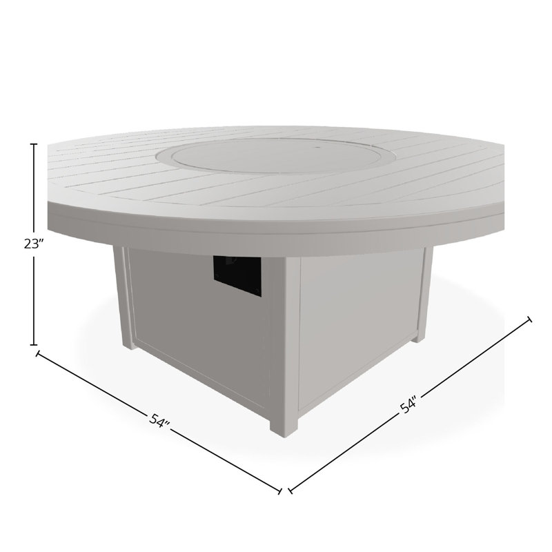 Table de feu 54 po ronde en polymère de qualité marine avec tablette au propane, Gris chaleureux