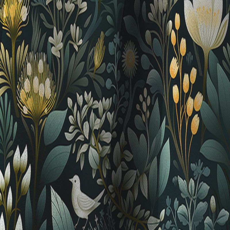 Motif botanique vert forêt III - Rideau floral - Rideau occultant floral - 1 panneau, L 52 po x L 84 po