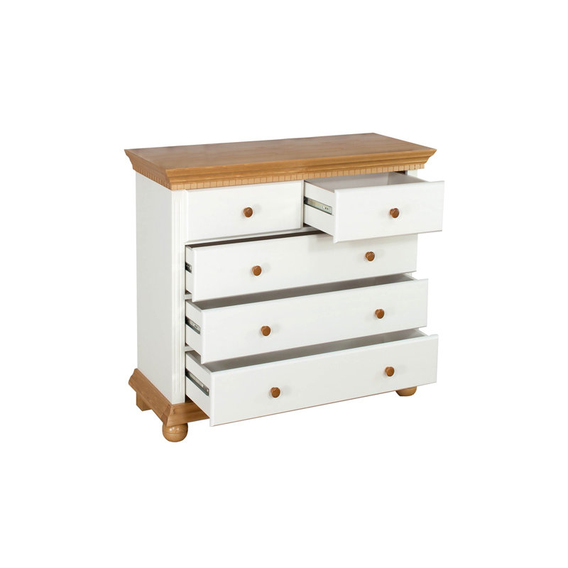 Jabari Solid Wood 115 cm W Chest of 5 Drawers, White/Oak