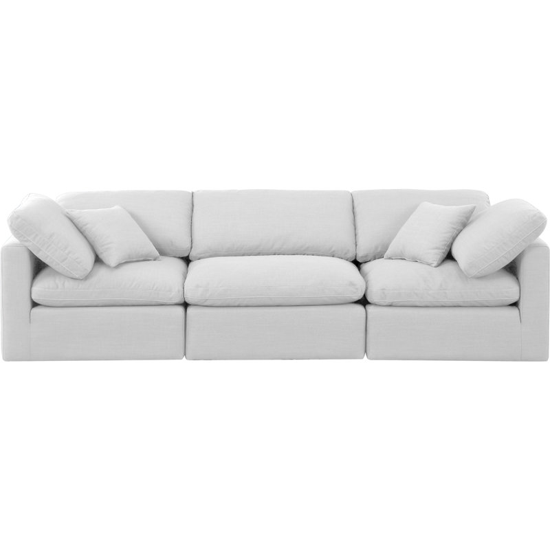 Itala 105" Upholstered Modular Sofa, White Linen Textured Fabric