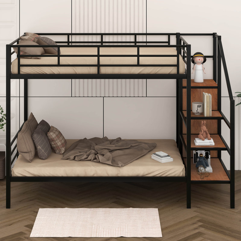 Denslowe Standard Bunk Bed with Bookcase, Full over Full, Black/Dark Brown