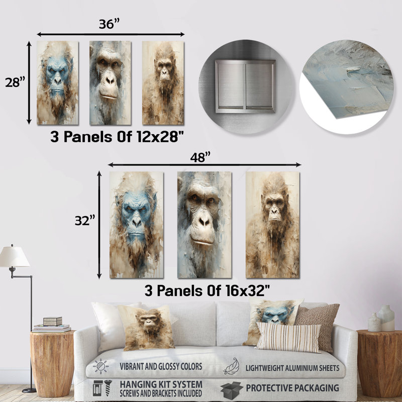 Bigfoot Portrait - Ensemble de 3 décorations murales en métal Bigfoot, H 32 po x l 48 po