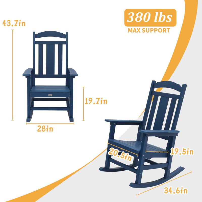 Chaise Adirondack à bascule en plastique Ottaviana, Bleu marine