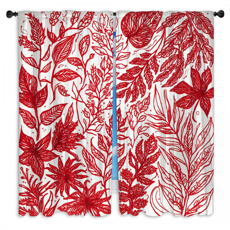 Rideaux de fenêtre Red Botanical Illustration à motif floral et obscurcissant - 2 panneaux, 40 po x 50 po - 2 panneaux