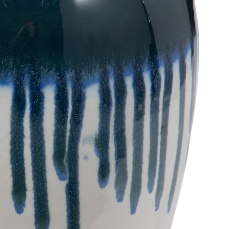 Clay Drip Vase in Blue and White - Decorative Vase, Home Accent and Floral Arrangements, 13" H x 8" W x 8" D
