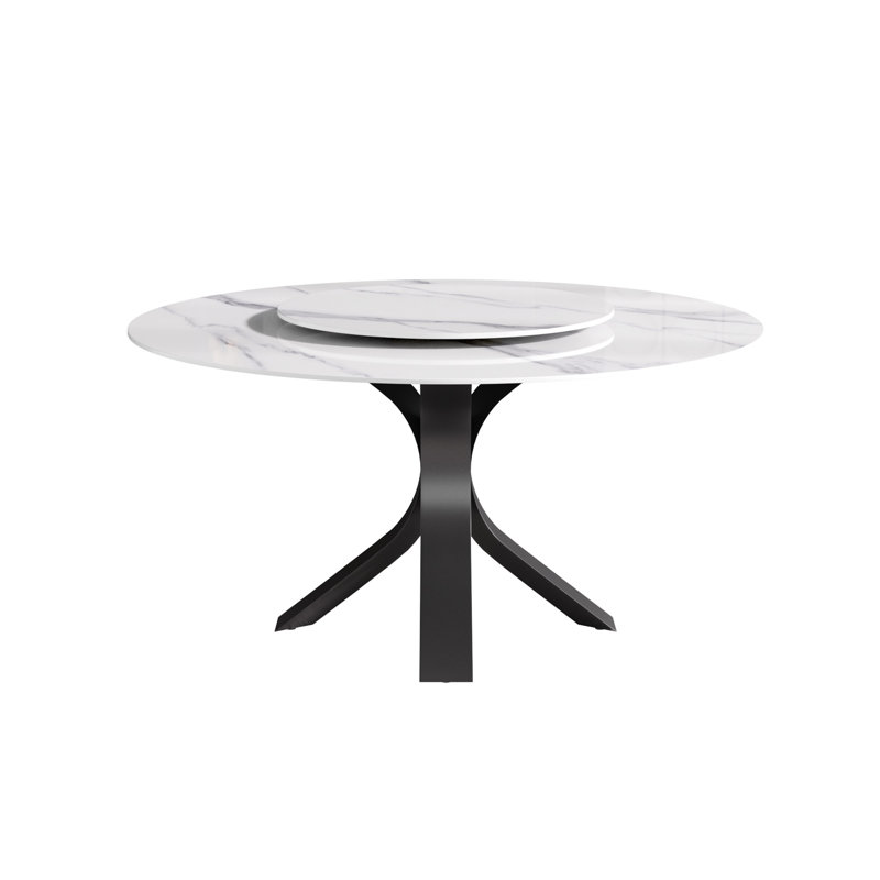 Table de salle à manger Modern Modern, H 29,53 po x L 59,05 po x l 59,05 po, Blanc, Noir, noir, noir, noir