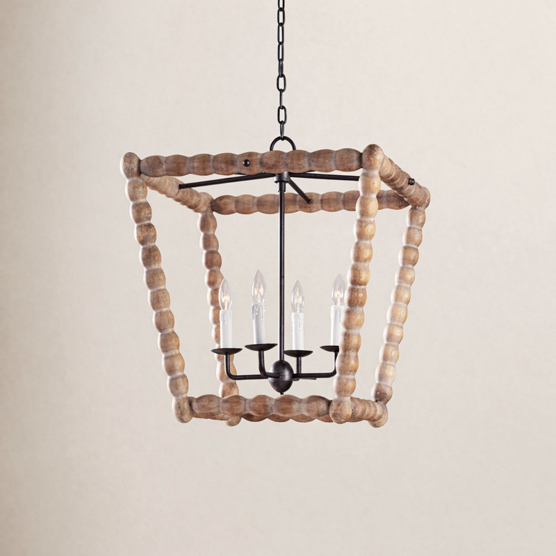 Coastal Luxe 4-Light Chandelier, Brown Genuine Leather