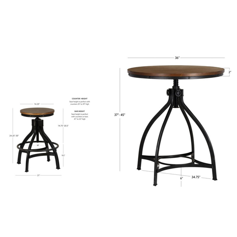 Kerome 5-piece Adjustable Round Bar Stool Set, Brown