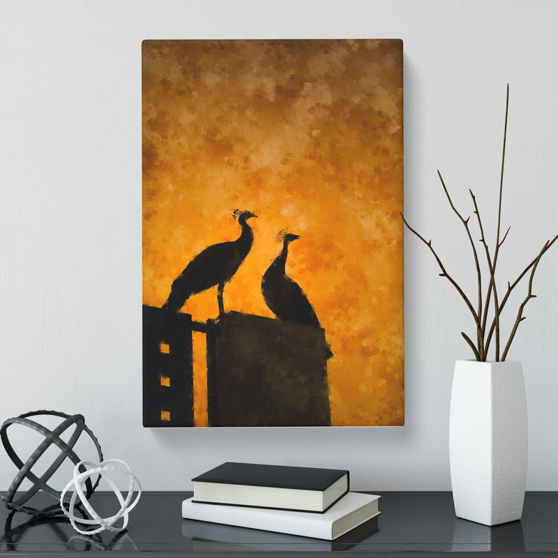 Silhouette Of Two Peacocks - Wrapped Canvas, 91cm H x 60cm W x 3cm D