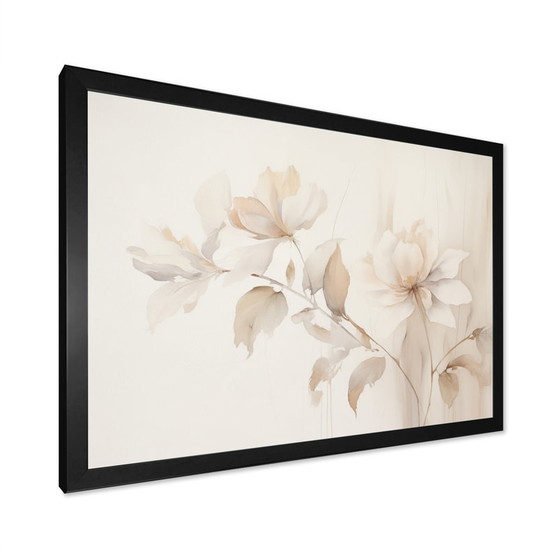 «White Botanical Elegance II - Abstract Botanicals, art mural sur toile, H 24 po x l 32 po x P 1 po, Cadre noir
