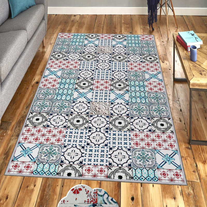 Premium Woven Area Rug (1.6 x 2.6 Feet), 100% Polyester, 0.3 in Pile Height | Antibacterial, Non-Slip PVC Dot Underside | Machine Washable, 3D Digital Print | Ideal for Living Room, Bedroom & Entryway Decor