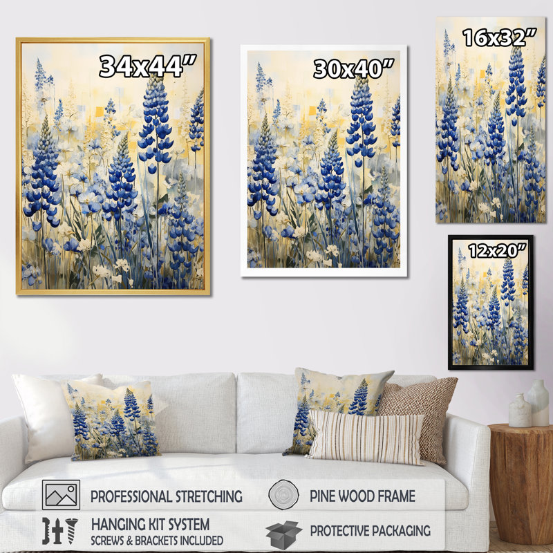 " Magical Blue Bonnets Meadows III ", Silver, 40" H x 30" W x 1.5" D