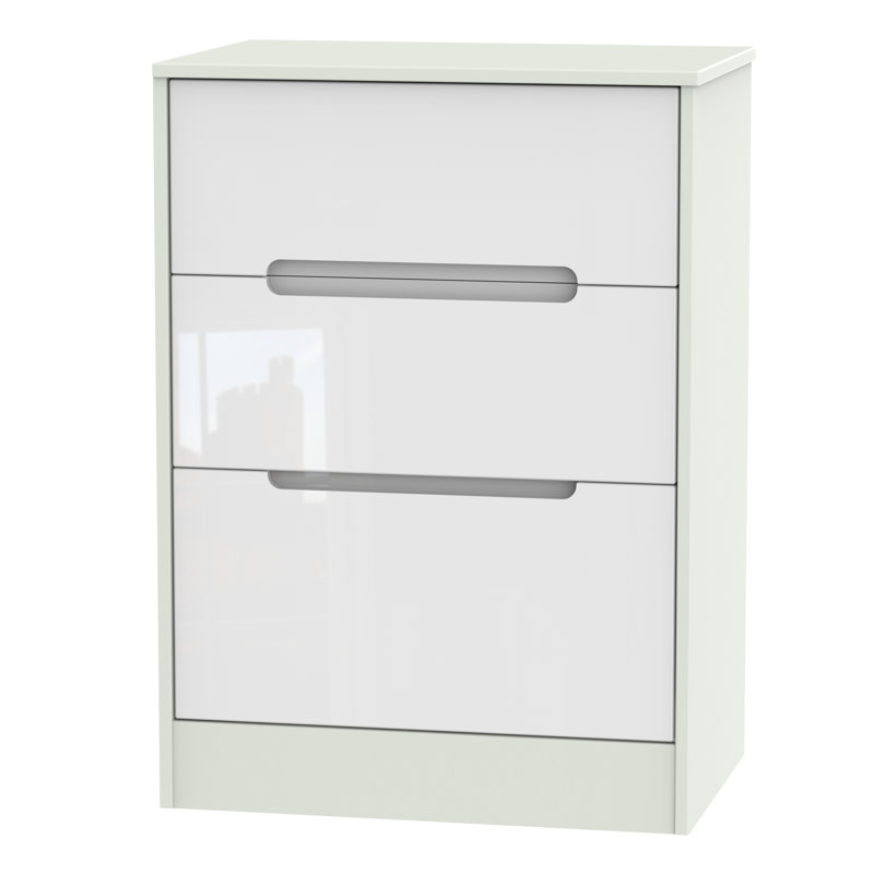 Fully Assembled Vernon 3 Drawer Chest, White Gloss/Kashmir