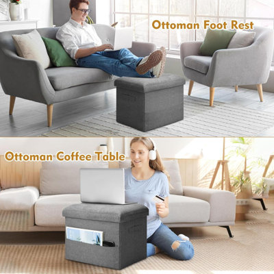 Repose-pieds avec rangement, repose-pieds pliant avec siège rembourré en mousse plus épaisse. Petit repose-pieds en lin avec banc de rangement pour le salon de la chambre à coucher