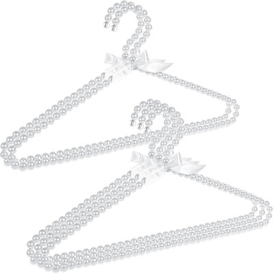 Cintres en perle blanche 5 pièces avec bordure en ruban pour robes de mariées et de fiançailles