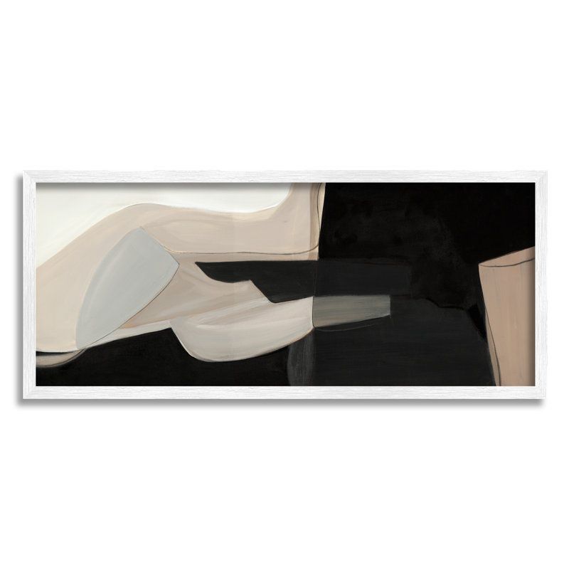 Arrangement audacieux déformé, formes déformées du désert foncé, Giclée encadrée blanc bord de mer, H 13 po x l 30 po