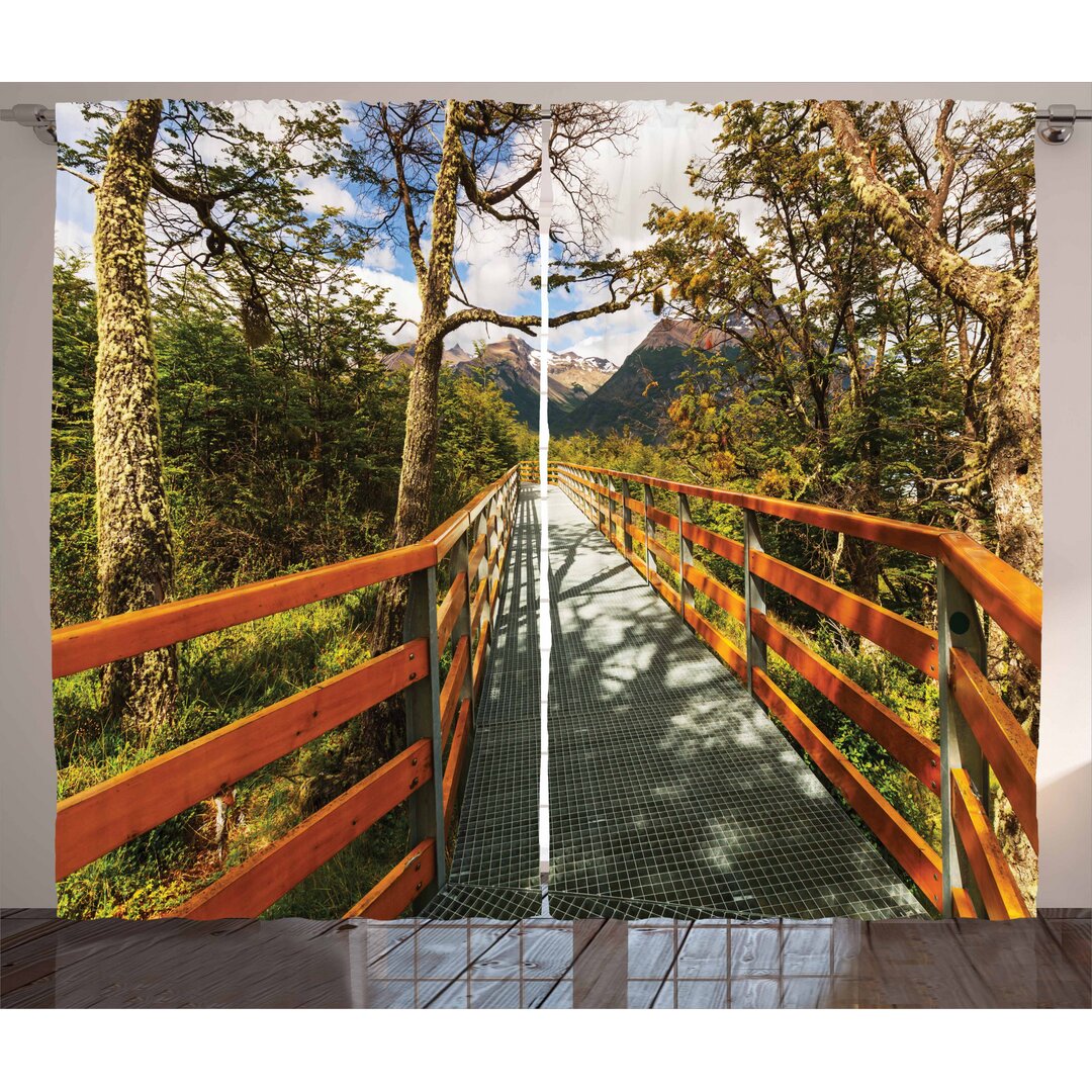 Rustikaler Vorhang, Boardwalk Wald Wandern, Landschaft, Orange Grün Braun